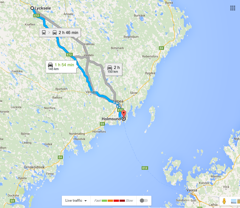 Lycksele to Umea and Holmsund